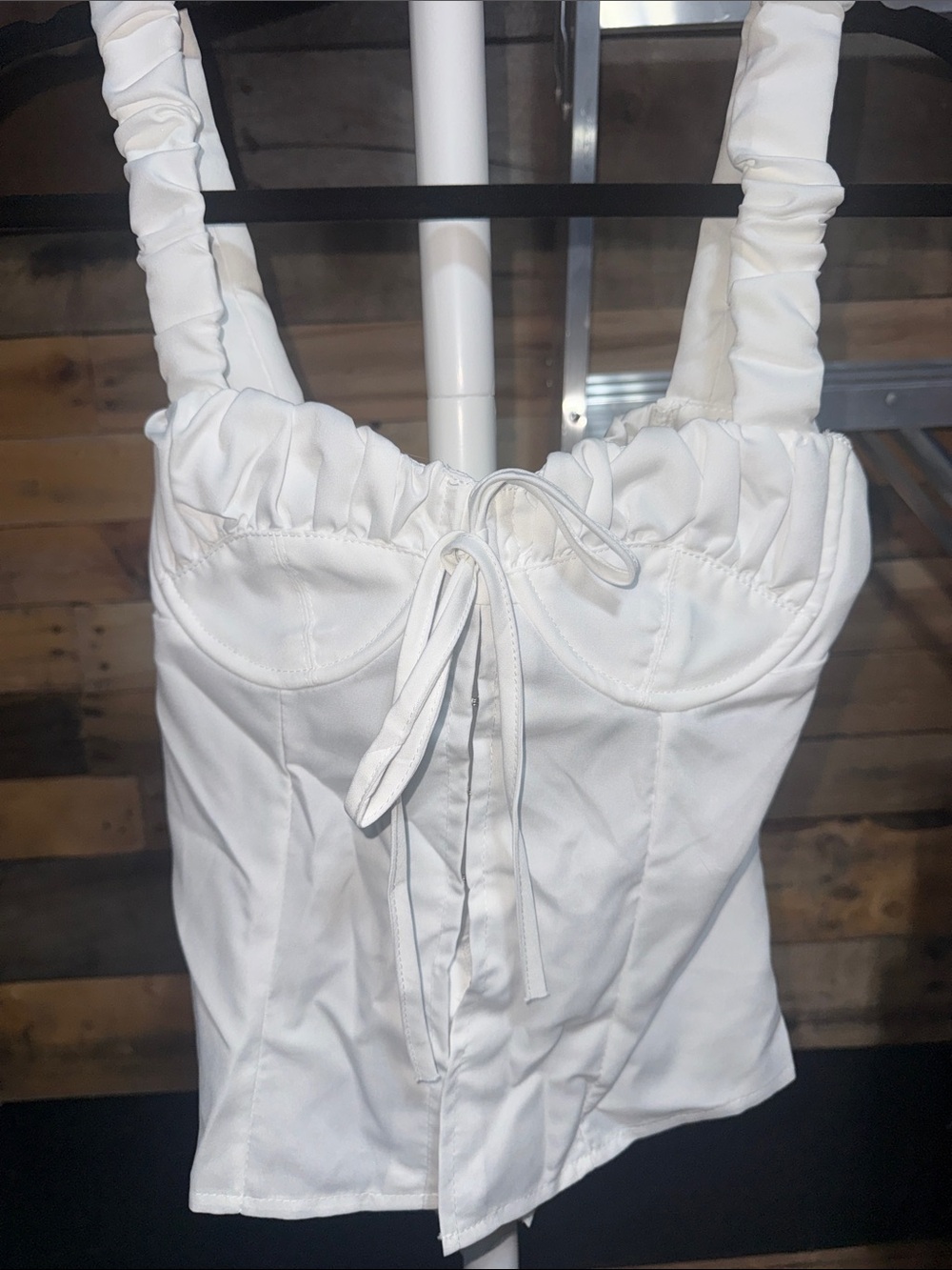 Source Unknown White Ruched Bustier Camisole with Tie Front Small